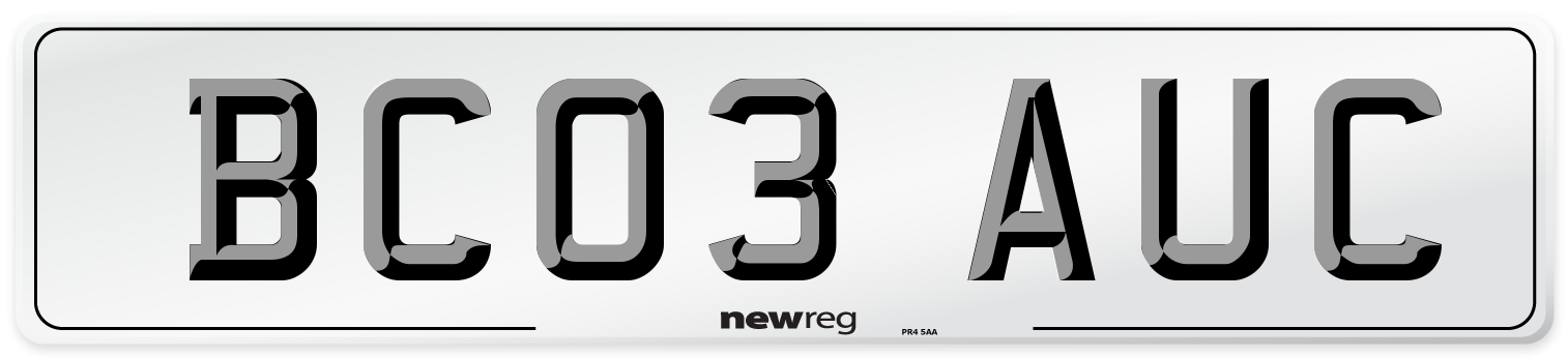 BC03 AUC Number Plate from New Reg